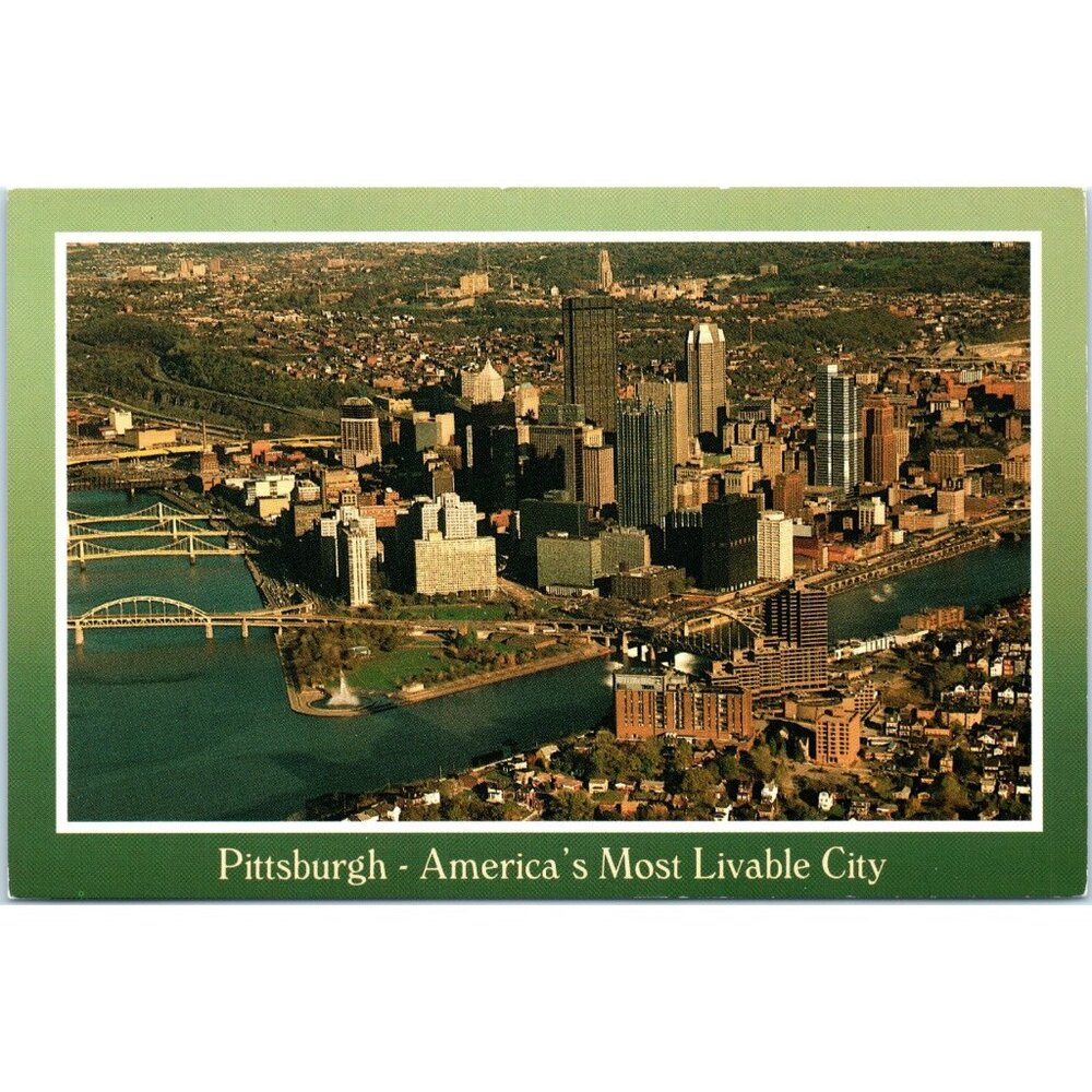 Postcard Vintage Pittsburgh America's Most Livable City Green border 6x4 USA